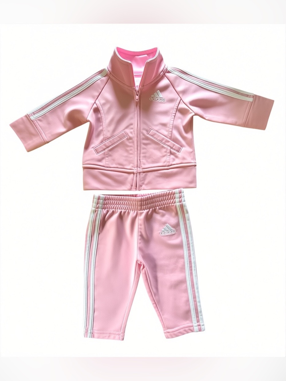 adidas Pink Infant Zip Jacket and matching pants with White Logo 3 months